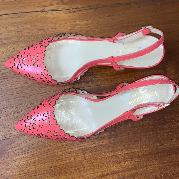 Kate Spade Red Floral Cutout Heels - Picture 3 of 5